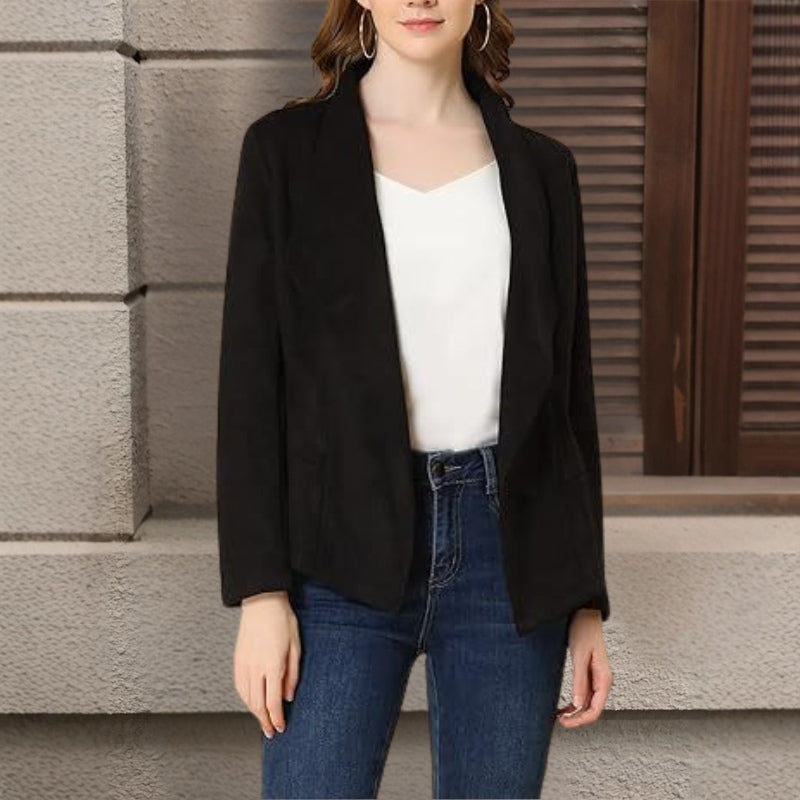 Women's Suede Jacket with Draped Lapel | Open Front