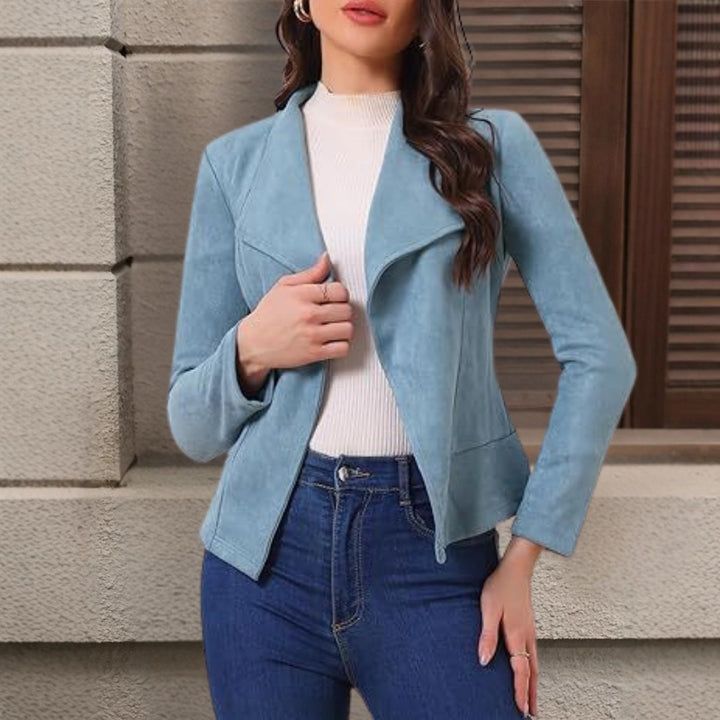 Women's Suede Jacket with Draped Lapel | Open Front