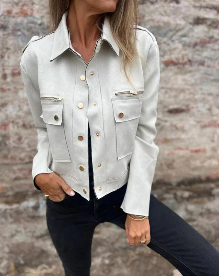 Women's Suede Jacket with Flap Pockets | Shirt Collar