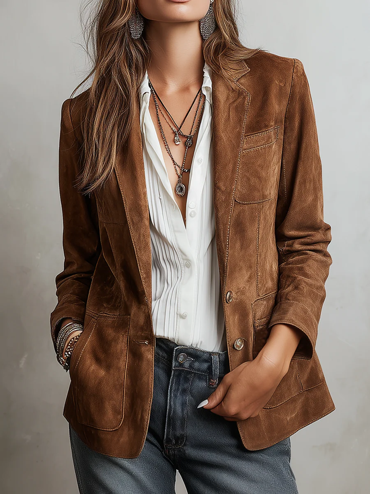 Women's Suede Jacket with Patch Pockets | Notch Lapel
