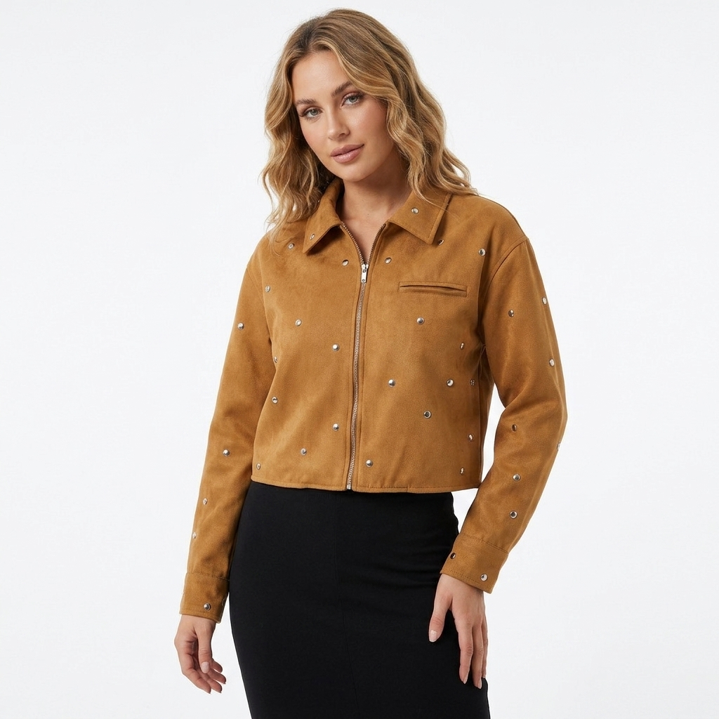 Women's Suede Jacket with Stud Detail | Cropped