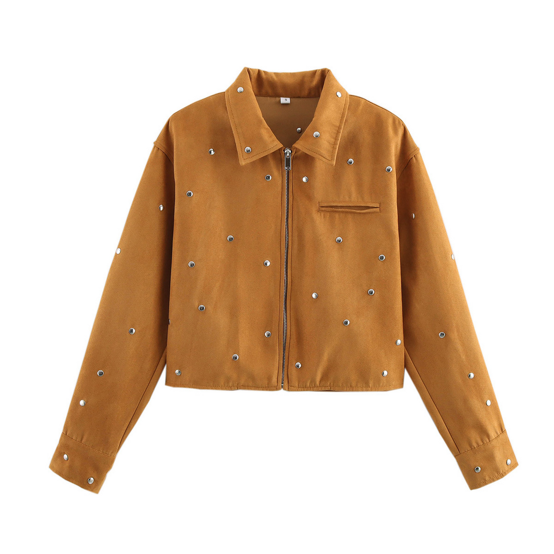 Women's Suede Jacket with Stud Detail | Cropped