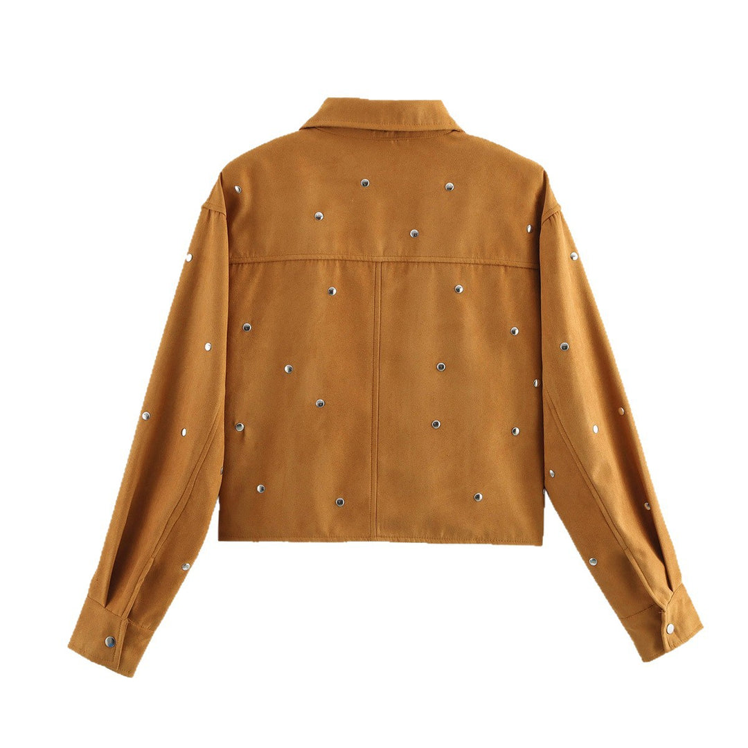 Women's Suede Jacket with Stud Detail | Cropped