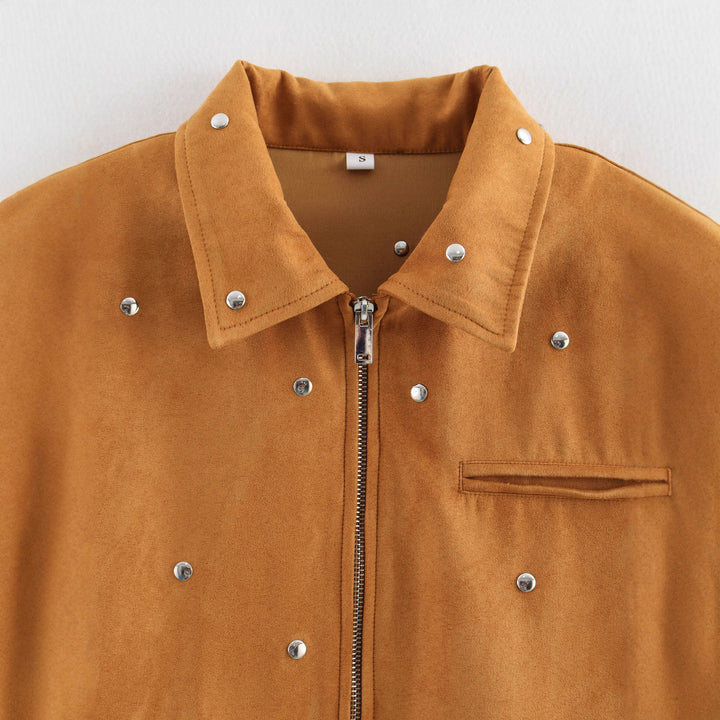 Women's Suede Jacket with Stud Detail | Cropped