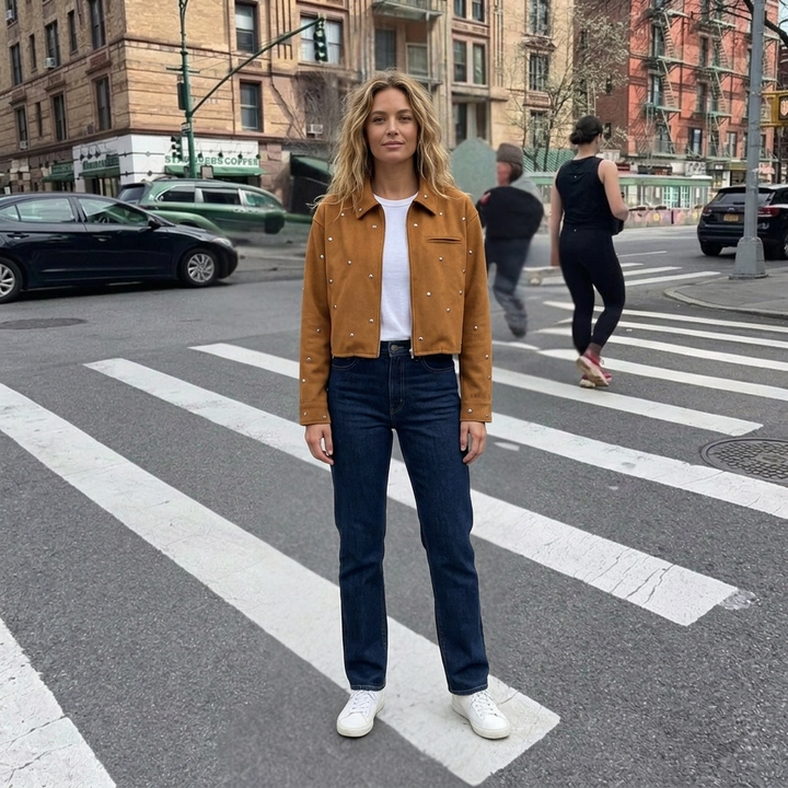 Women's Suede Jacket with Stud Detail | Cropped