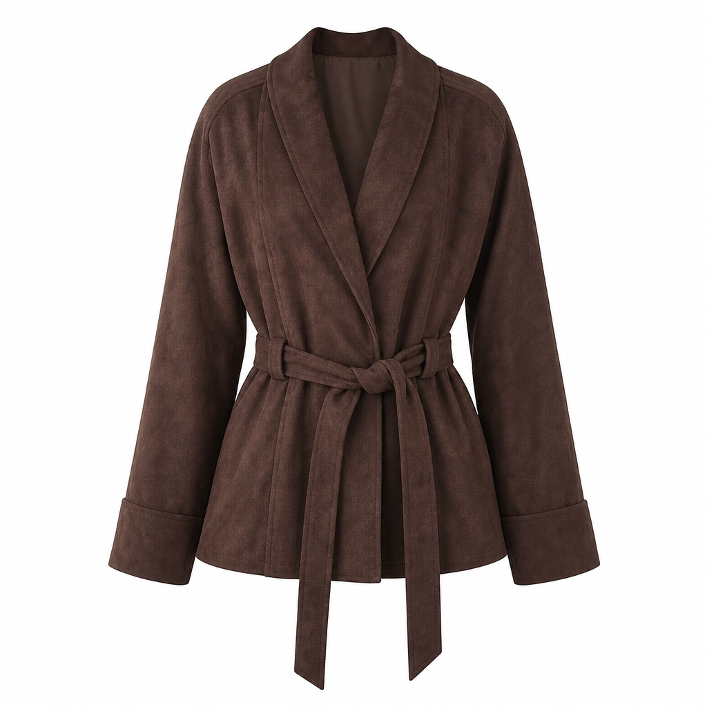 Women's Suede Jacket with Tie Belt & Notched Lapel | Trench
