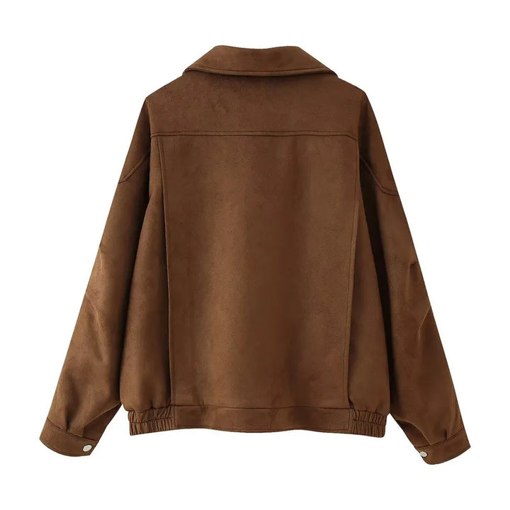 Women's Suede Jacket with Zip Front & Belted Waist | Oversized