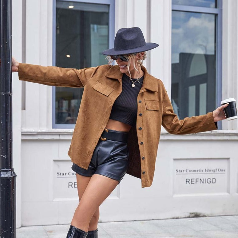 Women's Suede Shacket with Button Front | Collared