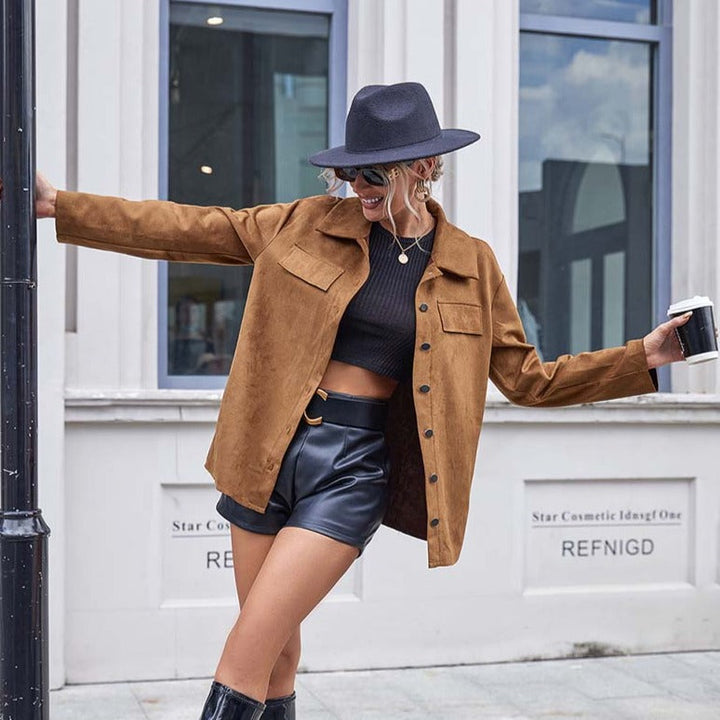 Women's Suede Shacket with Button Front | Collared