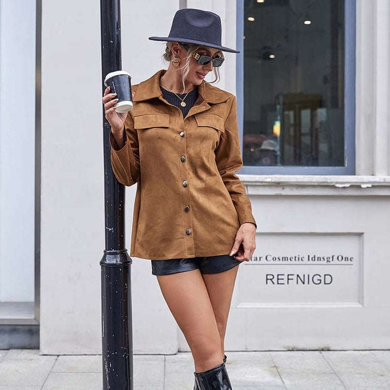 Women's Suede Shacket with Button Front | Collared
