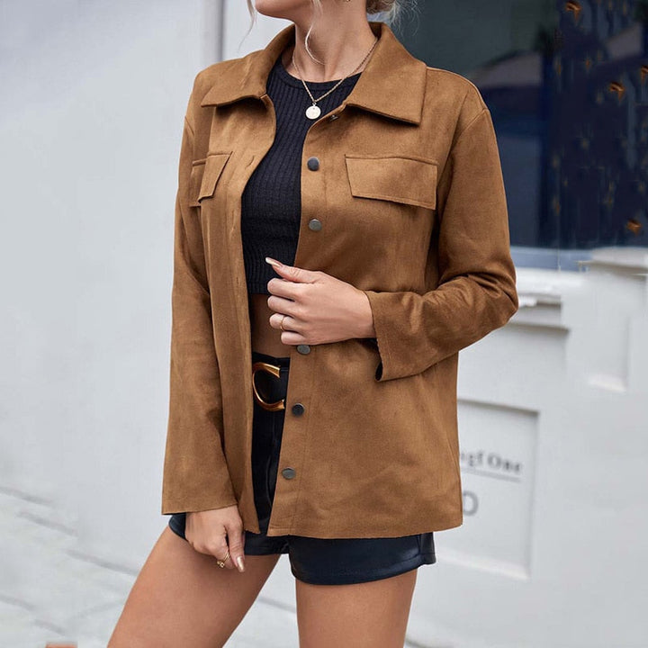 Women's Suede Shacket with Button Front | Collared