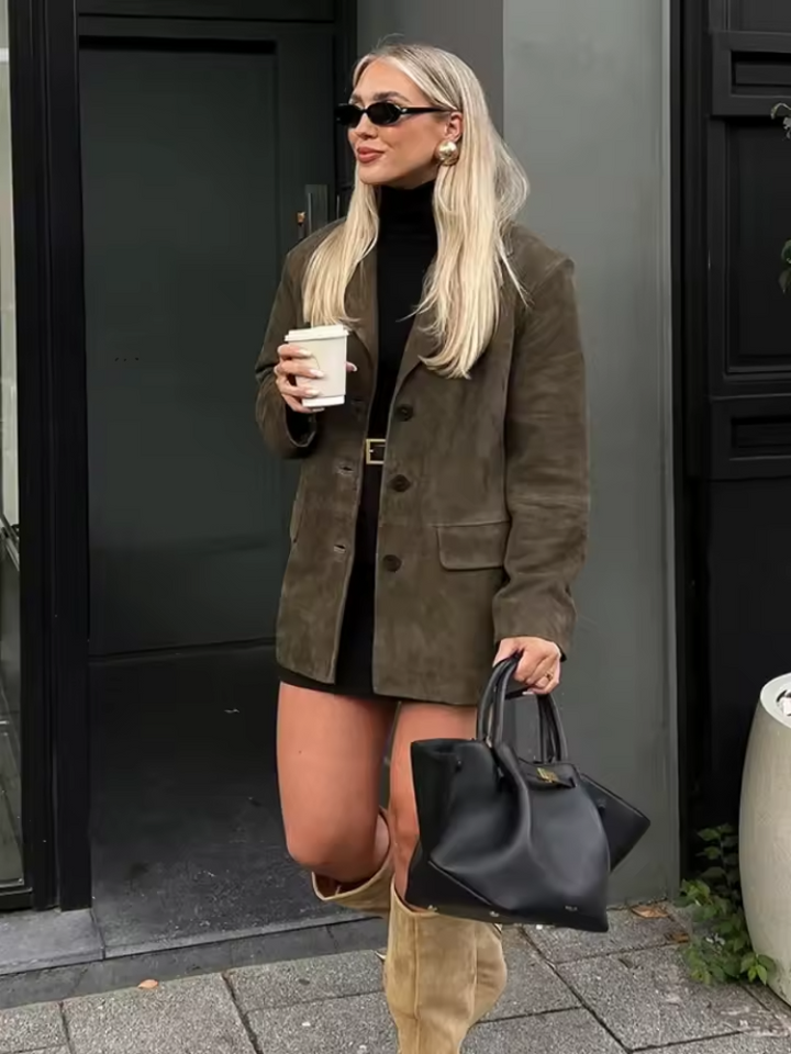 Women's Sueded Jacket Oversized Notch Collar | Vintage