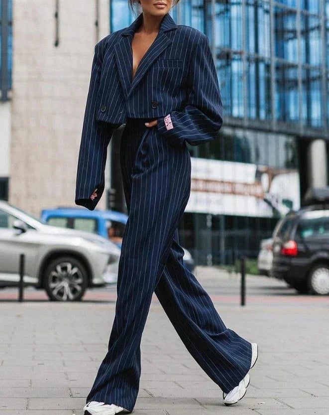 Women's Suits Pinstripe Blazer & Wide Leg Pants | Two Piece