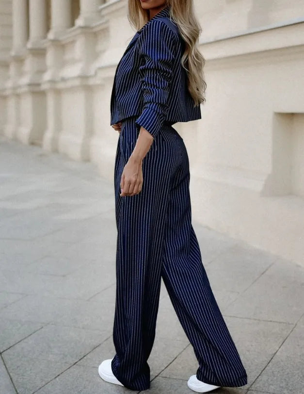 Women's Suits Pinstripe Blazer & Wide Leg Pants | Two Piece