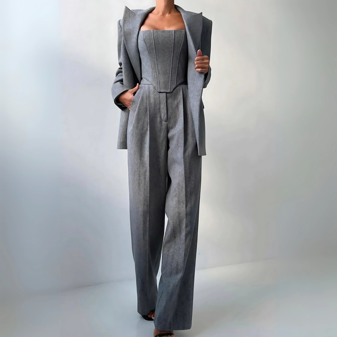 Women's Suits with Corset Top & Wide Leg Pants | 3-Piece Set