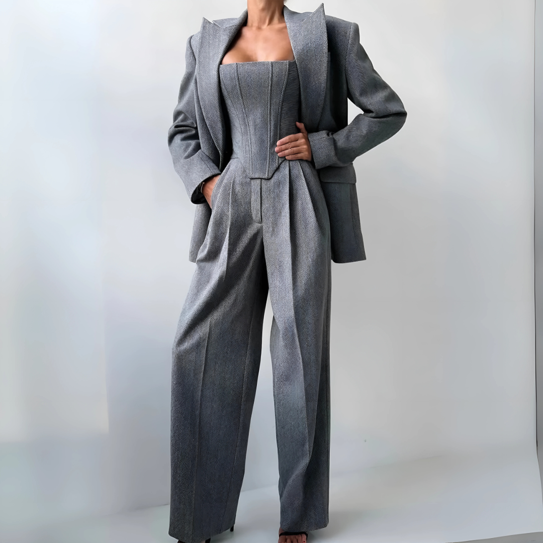 Women's Suits with Corset Top & Wide Leg Pants | 3-Piece Set