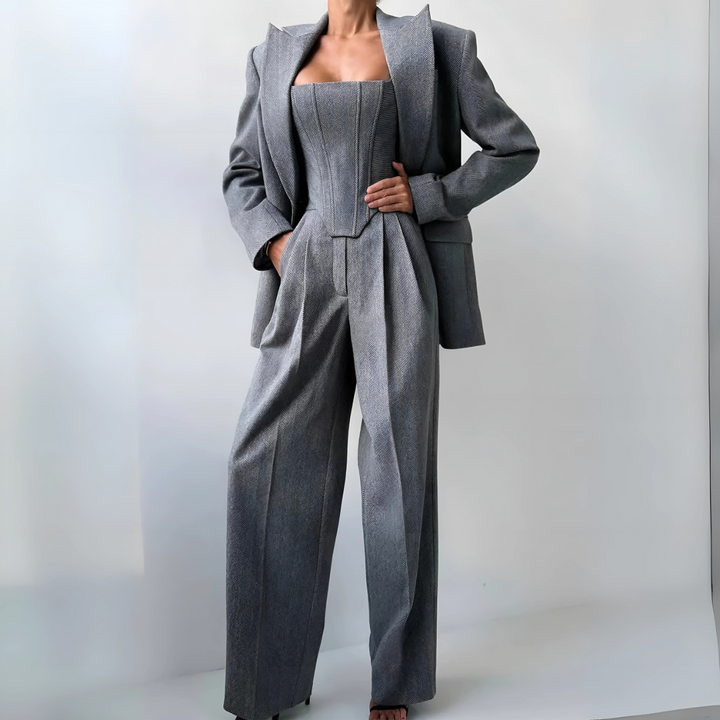 Women's Suits with Corset Top & Wide Leg Pants | 3-Piece Set