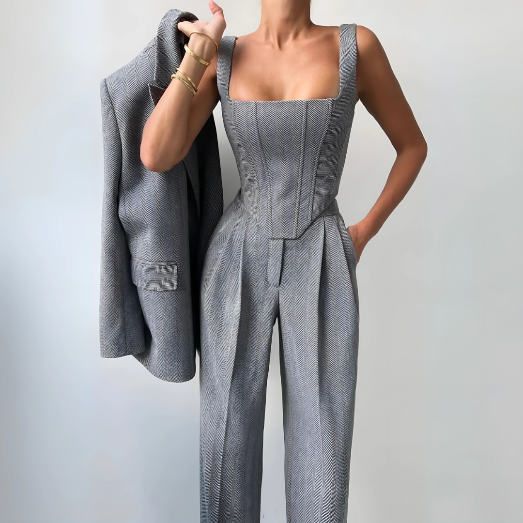 Women's Suits with Corset Top & Wide Leg Pants | 3-Piece Set