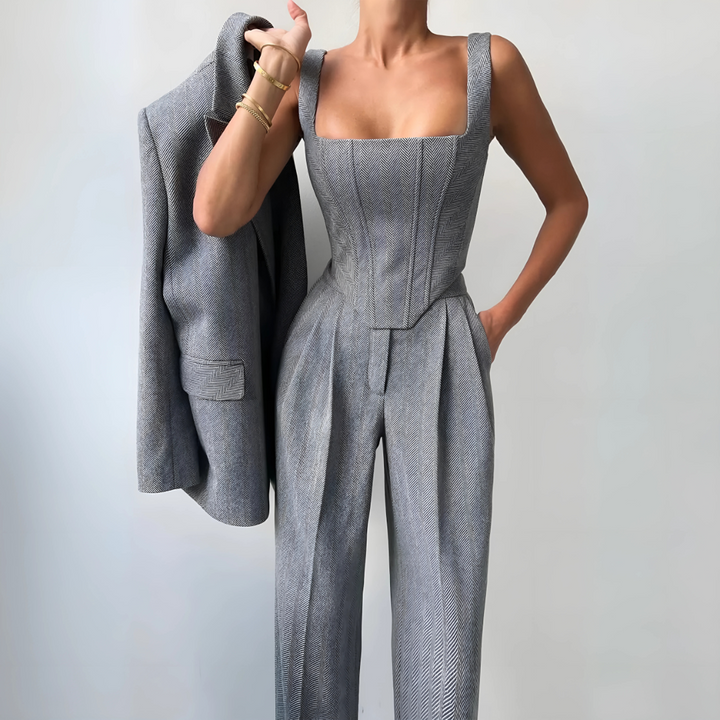 Women's Suits with Corset Top & Wide Leg Pants | 3-Piece Set