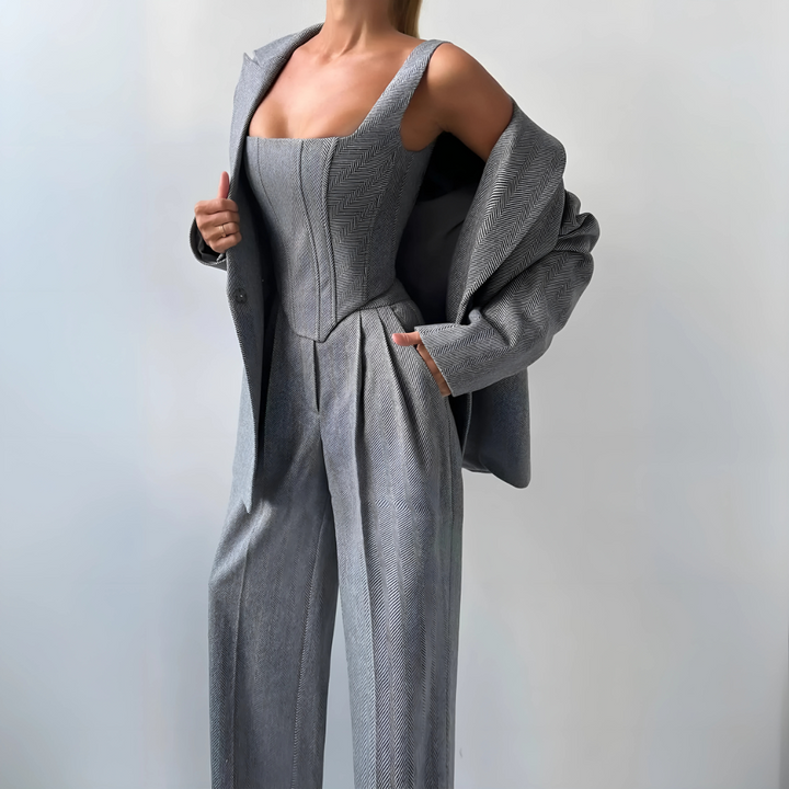 Women's Suits with Corset Top & Wide Leg Pants | 3-Piece Set