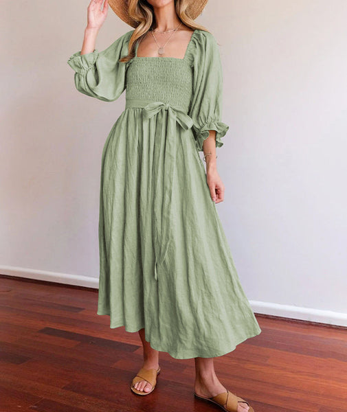 Women's Summer Dress 2-Way Wear & Smocked Waist | Midi