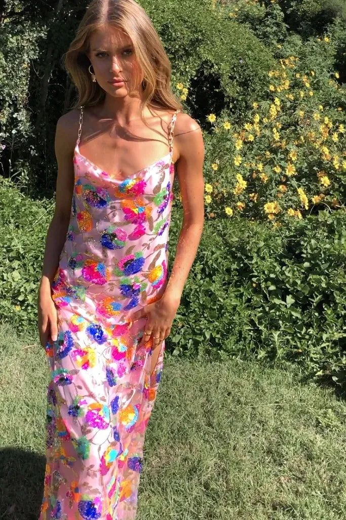 Women’s Summer Dress Floral Maxi | Backless Cowl Neck