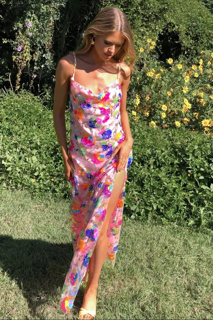 Women’s Summer Dress Floral Maxi | Backless Cowl Neck