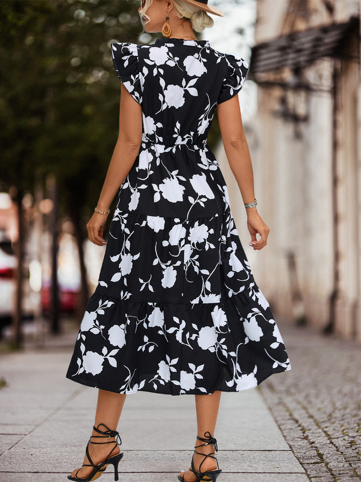 Women’s Summer Dress Floral Midi | Tiered & Flutter Sleeve