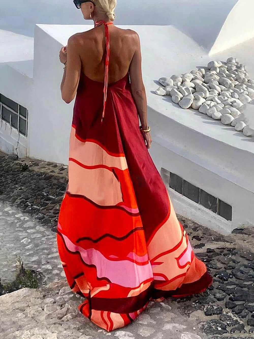 Women's Summer Dress Halter Neck with Abstract Print | Maxi