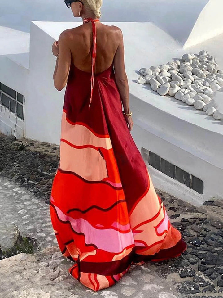 Women's Summer Dress Halter Neck with Abstract Print | Maxi