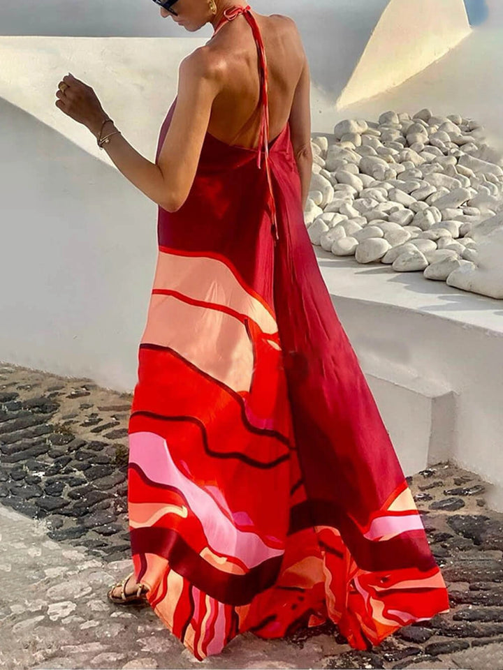 Women's Summer Dress Halter Neck with Abstract Print | Maxi