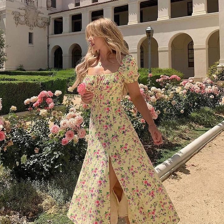 Women's Summer Dress Puff Sleeve | Floral Maxi