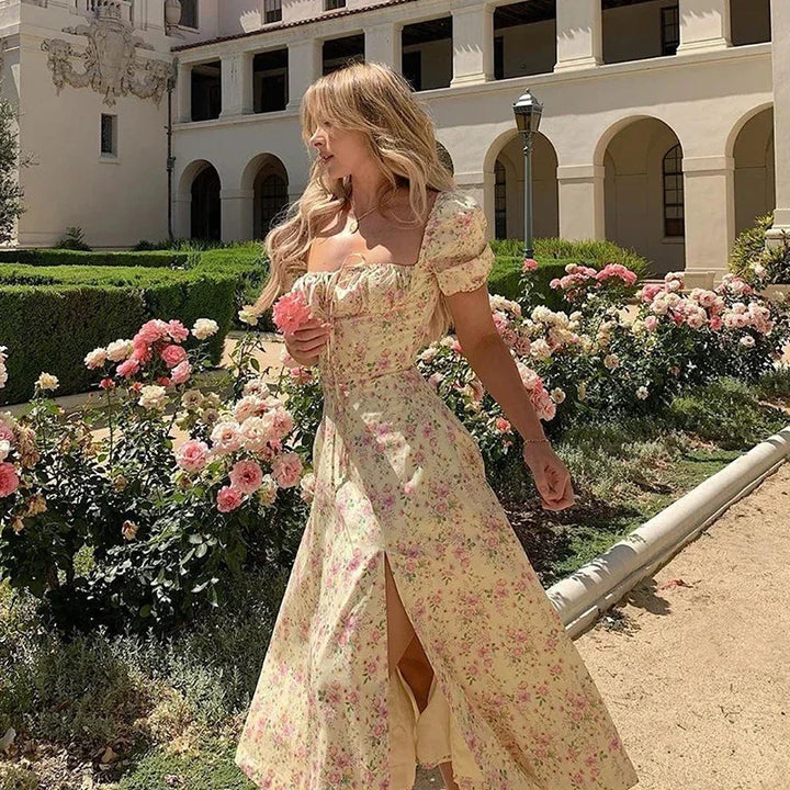 Women's Summer Dress Puff Sleeve | Floral Maxi