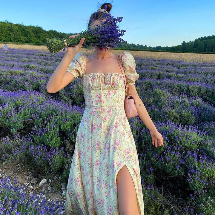 Women's Summer Dress Puff Sleeve | Floral Maxi