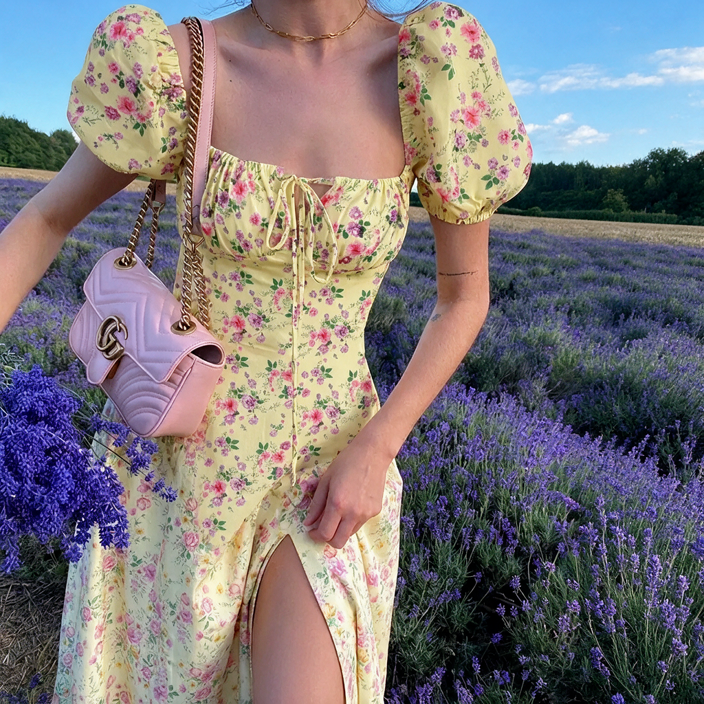 Women's Summer Dress Puff Sleeve | Floral Maxi