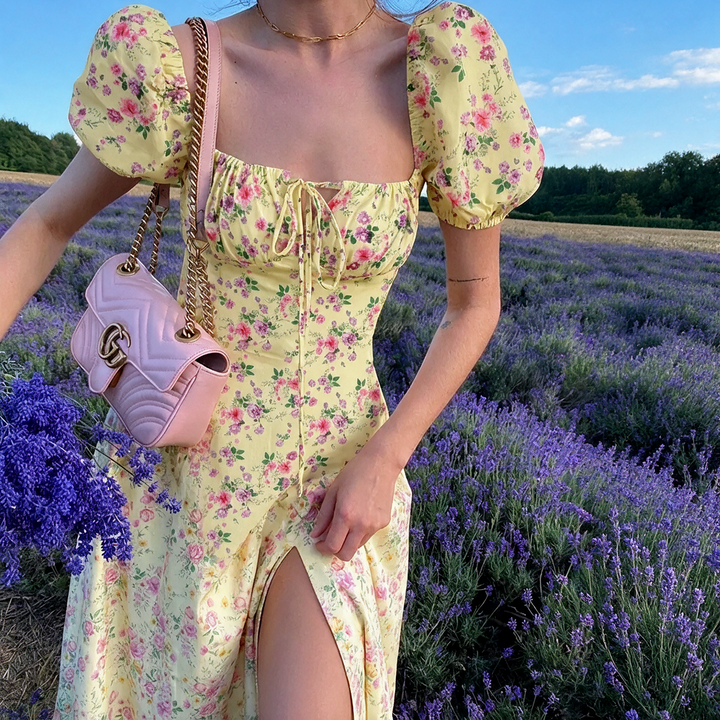 Women's Summer Dress Puff Sleeve | Floral Maxi