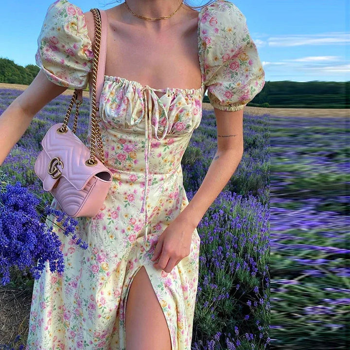 Women's Summer Dress Puff Sleeve | Floral Maxi