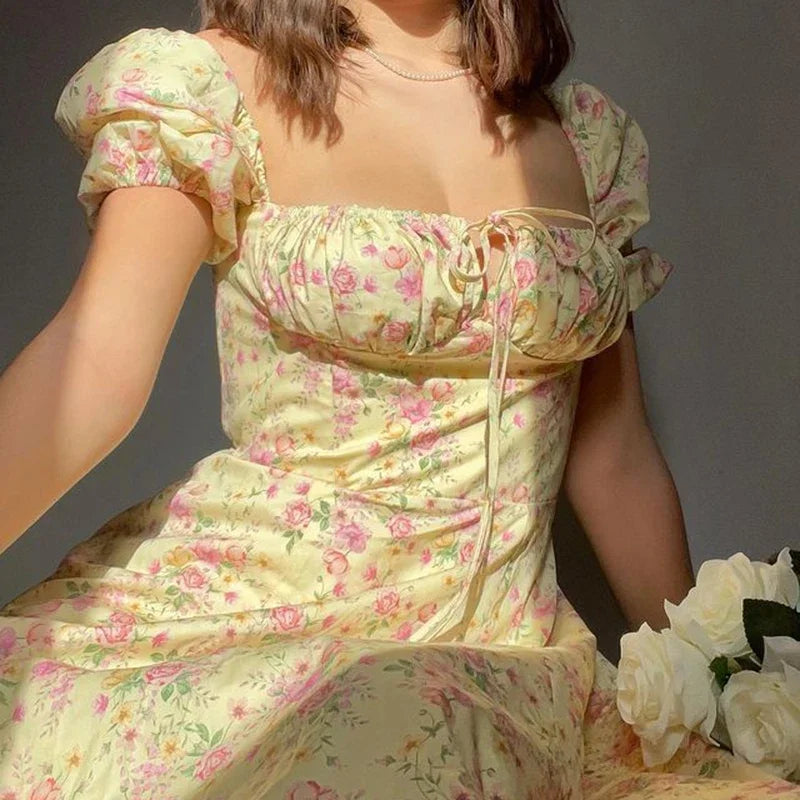 Women's Summer Dress Puff Sleeve | Floral Maxi