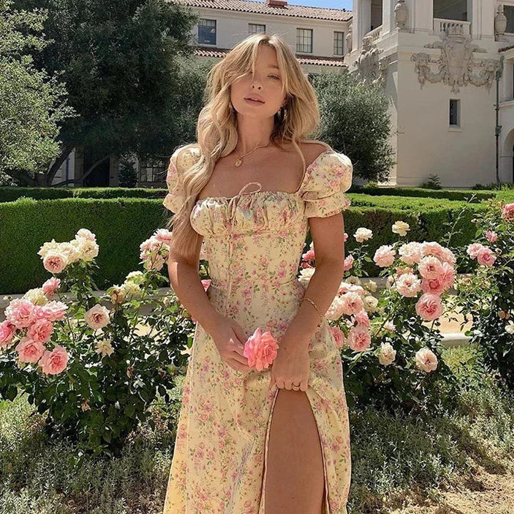 Women's Summer Dress Puff Sleeve | Floral Maxi