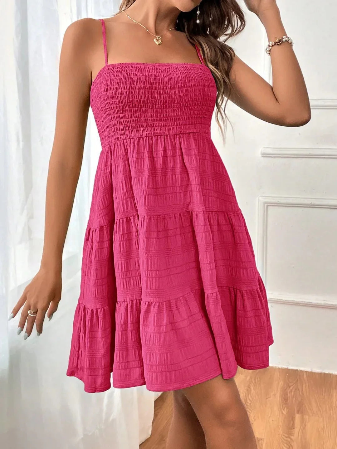Women's Summer Dress Smocked with Tiered Hem | Mini