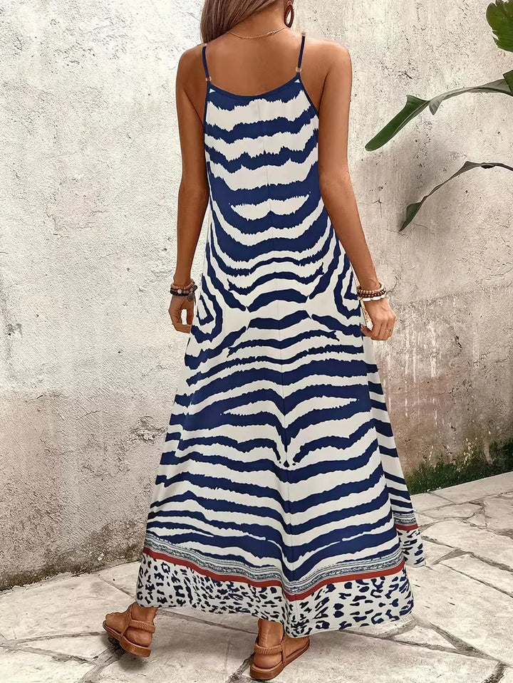 Women’s Summer Dress with Animal Print & V-Neck | Maxi