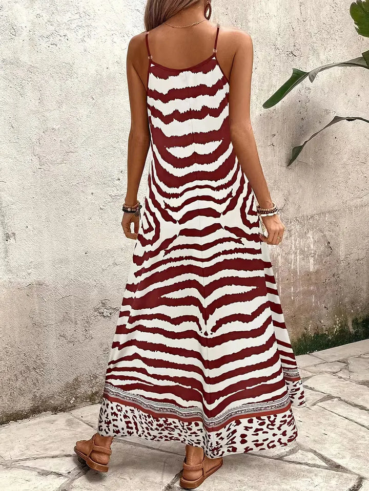 Women’s Summer Dress with Animal Print & V-Neck | Maxi