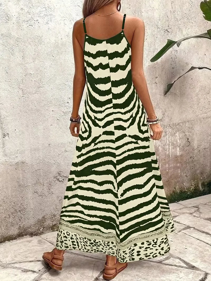 Women’s Summer Dress with Animal Print & V-Neck | Maxi