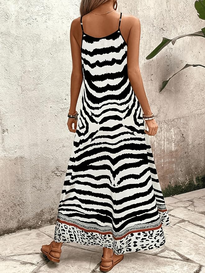Women’s Summer Dress with Animal Print & V-Neck | Maxi
