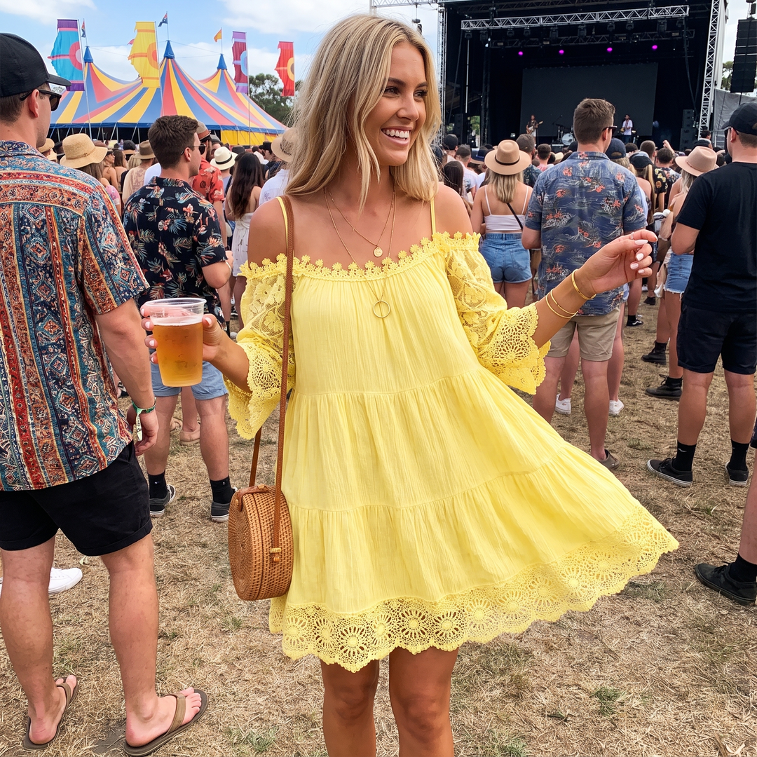 Women's Summer Dress with Cold Shoulder | Tiered Mini