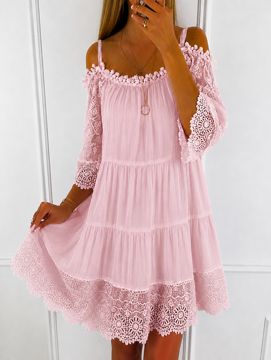 Women's Summer Dress with Cold Shoulder | Tiered Mini