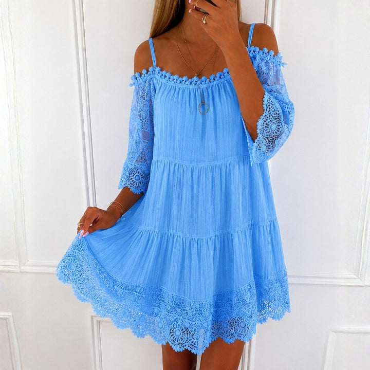 Women's Summer Dress with Cold Shoulder | Tiered Mini