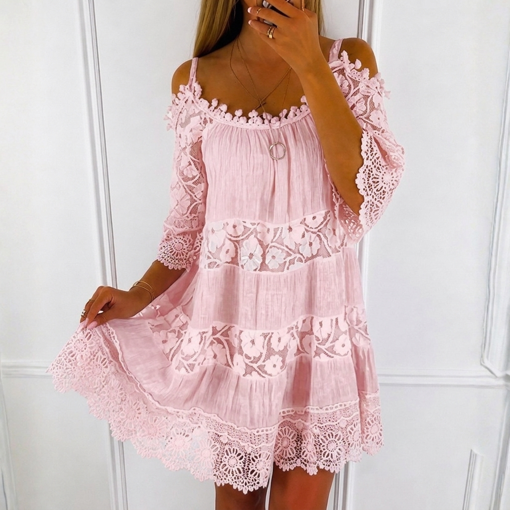 Women's Summer Dress with Cold Shoulder | Tiered Mini