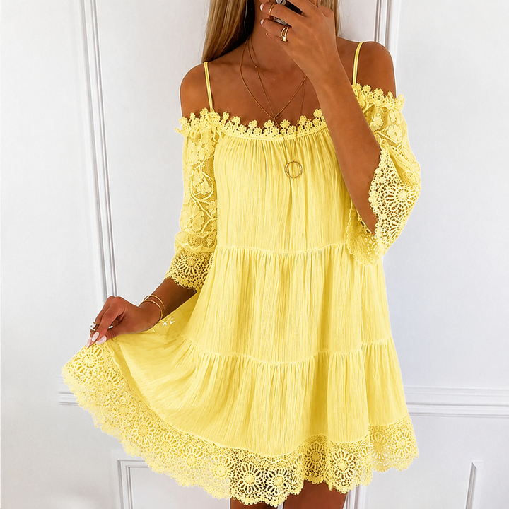 Women's Summer Dress with Cold Shoulder | Tiered Mini