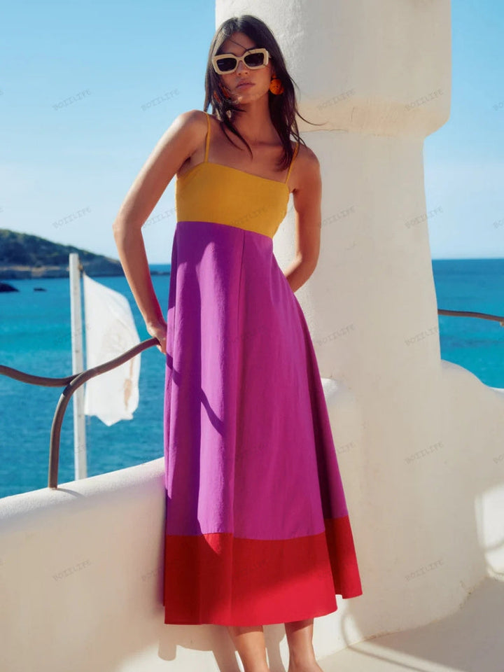 Women's Summer Dress with Colour Block | Maxi